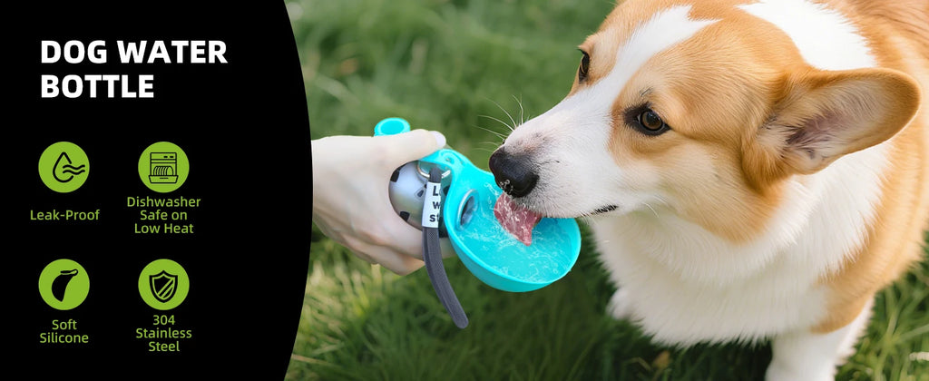 Botella de Agua Portátil 2 en 1 para Perros Pequeños — Acero Inoxidable y Silicona | Antigoteo
