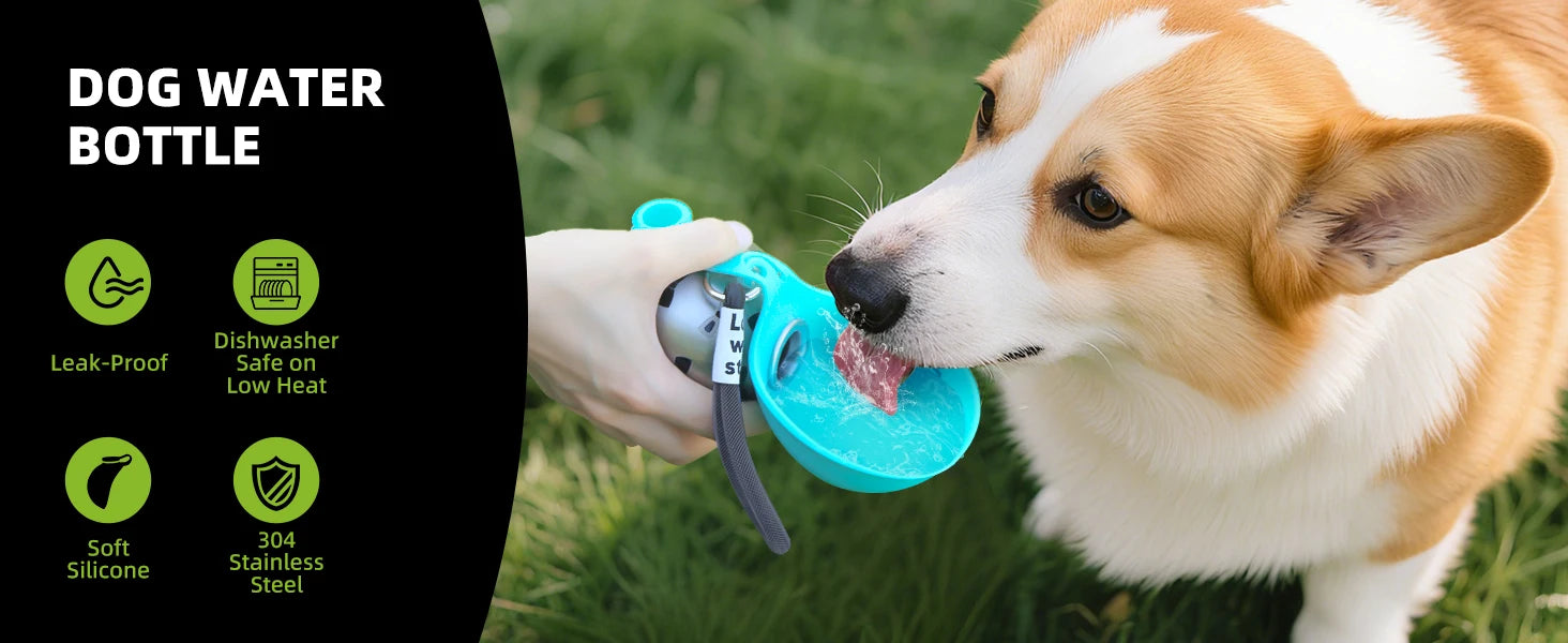 Botella de Agua Portátil 2 en 1 para Perros Pequeños — Acero Inoxidable y Silicona | Antigoteo