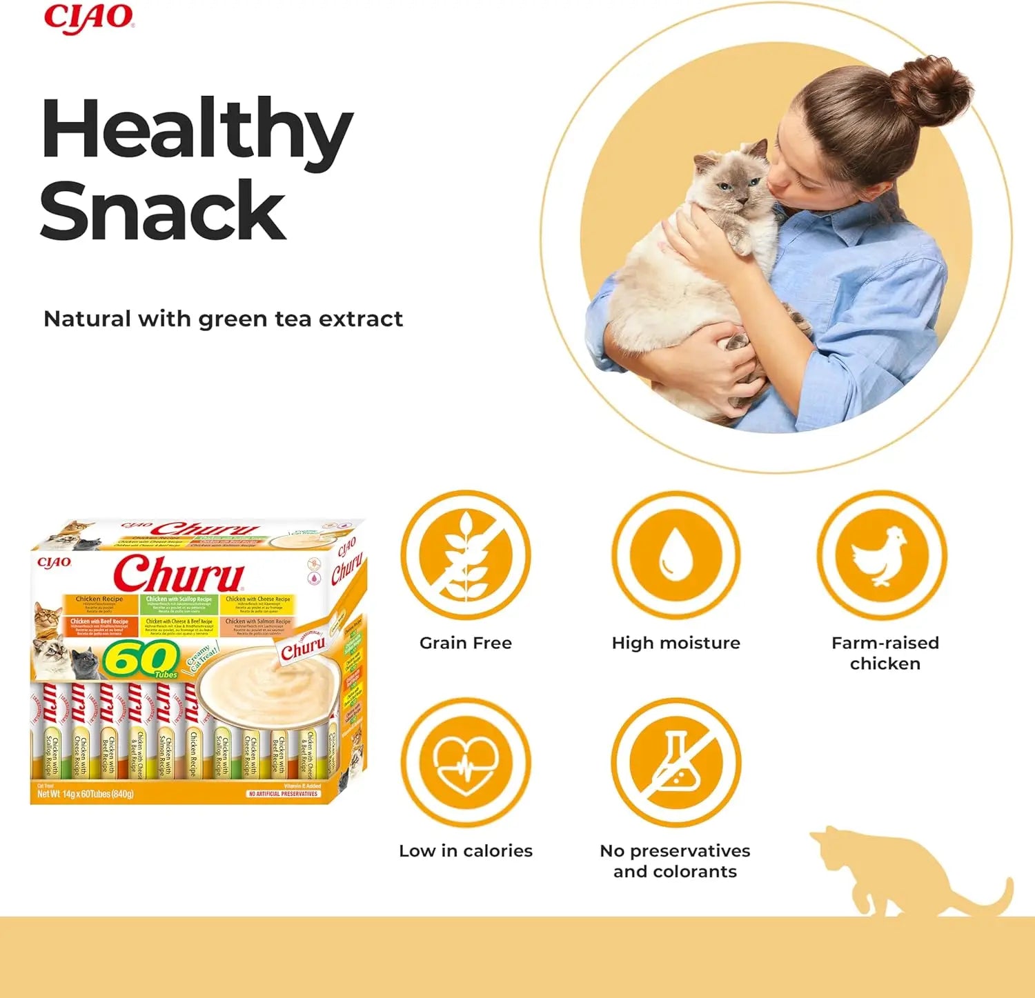 CHURU INABA - Pack 60 Unidades Mix de Sabores - Snack Líquido para Gatos, Premio Irresistible en Formato Puré