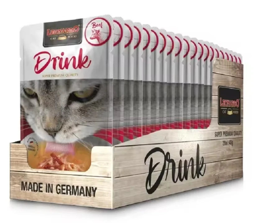 Pack 20x40 gr - Leonardo Drink Sopa para Gatos - Alimento Complementario para Gatos Adultos - Favorece la Hidratación