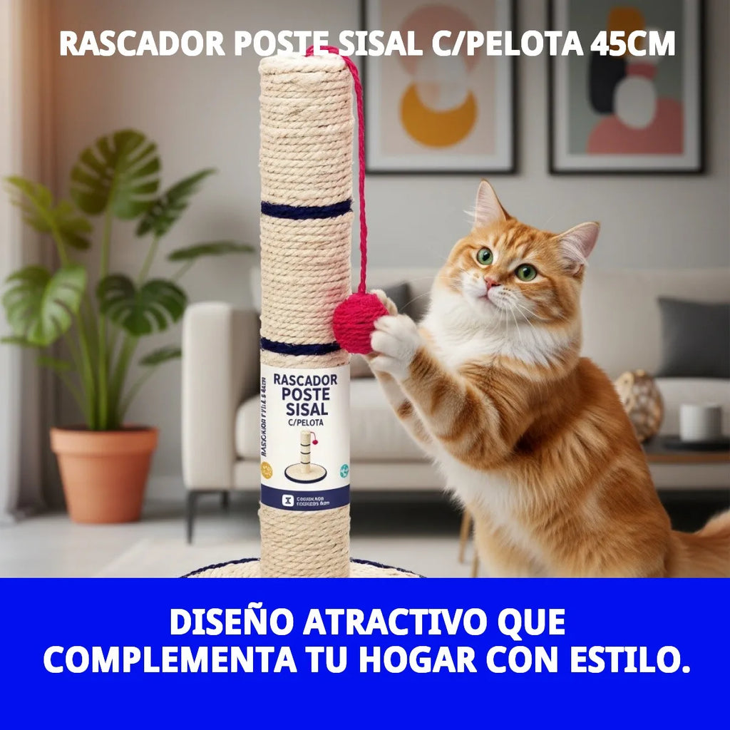 Rascador para Gatos Moly 45 cm con Poste de Sisal Natural y Bola Interactiva – Centro de Juego y Descanso para Gatitos y Gatos Adultos