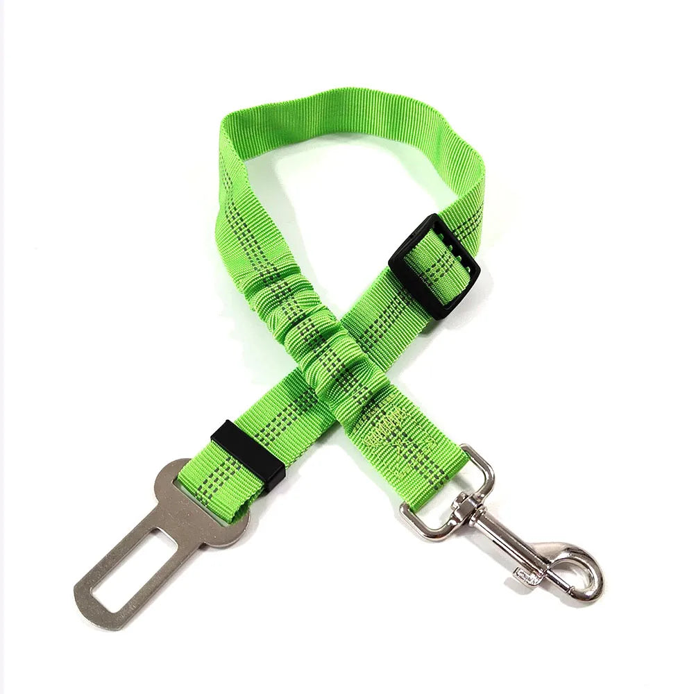 Cinturón de Seguridad Ajustable para Perros en el Coche — Nylon Reflectante y Elástico | 21 Colores