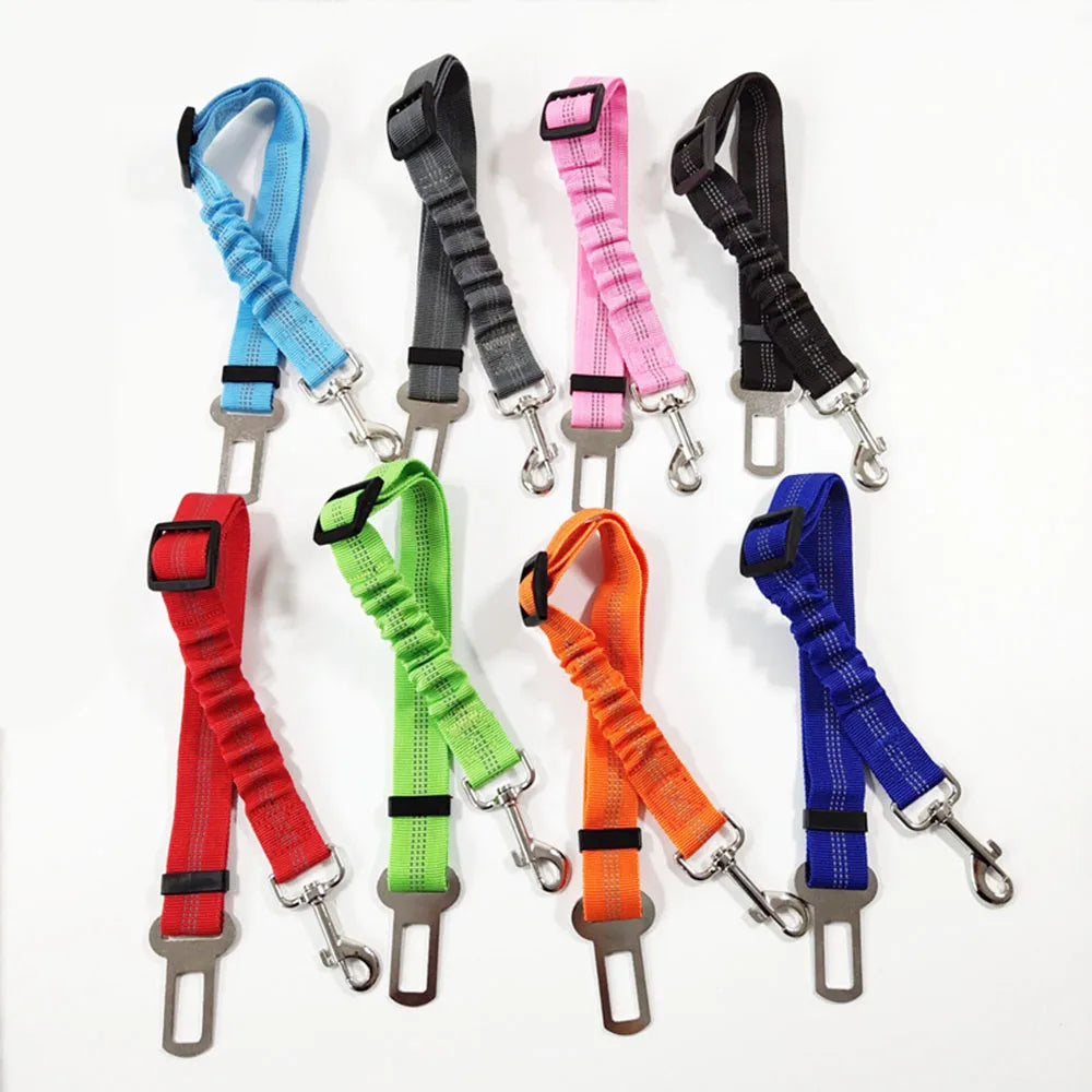 Cinturón de Seguridad Ajustable para Perros en el Coche — Nylon Reflectante y Elástico | 21 Colores