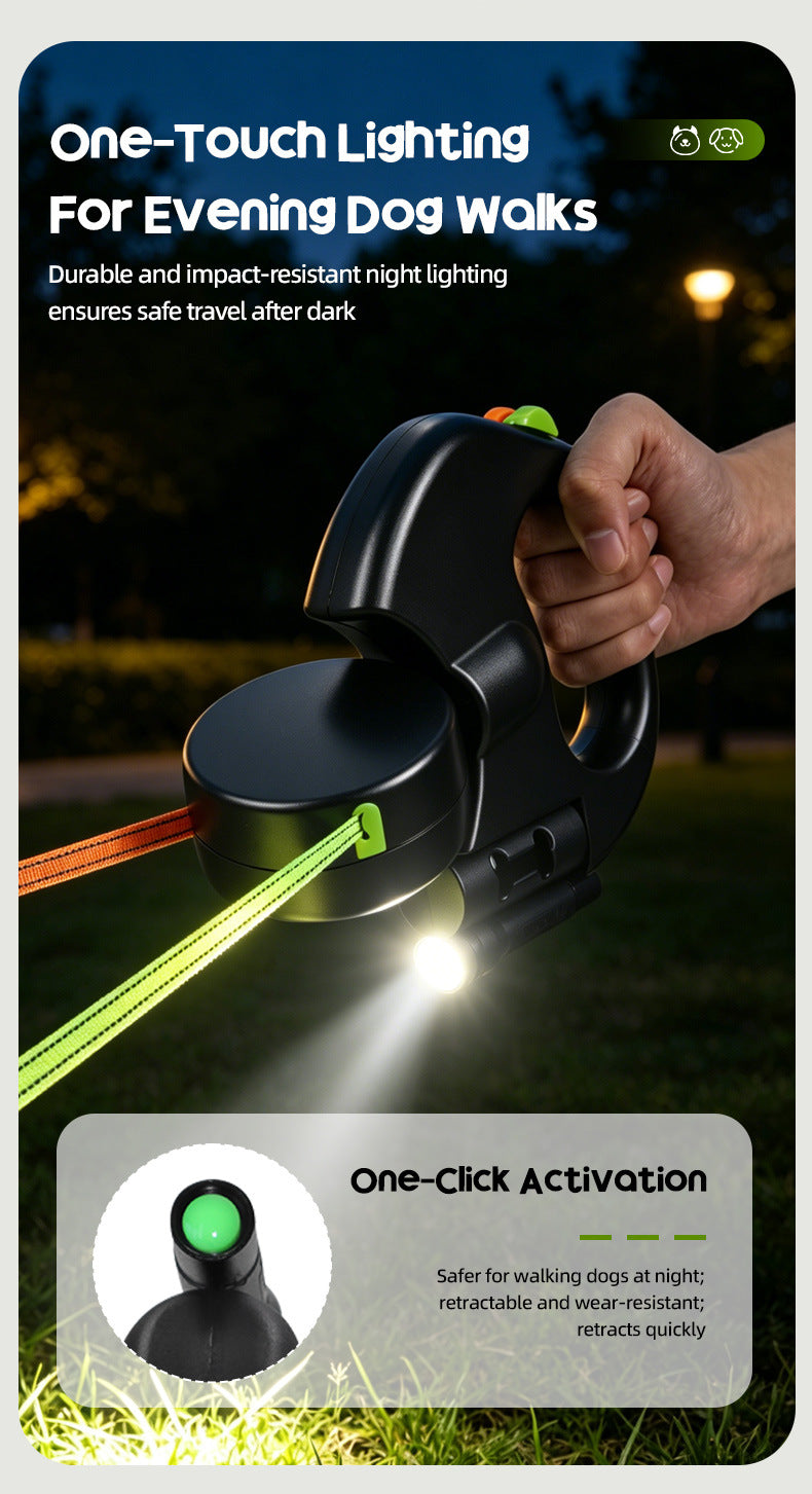 Correa Extensible Doble para Perros 3m con Linterna LED y Dispensador de Bolsas