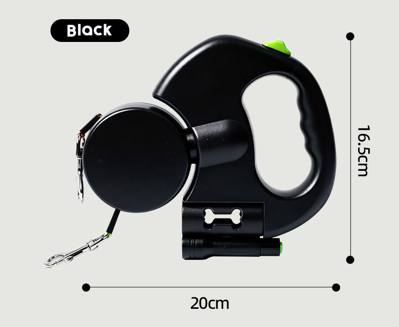Correa Extensible Doble para Perros 3m con Linterna LED y Dispensador de Bolsas