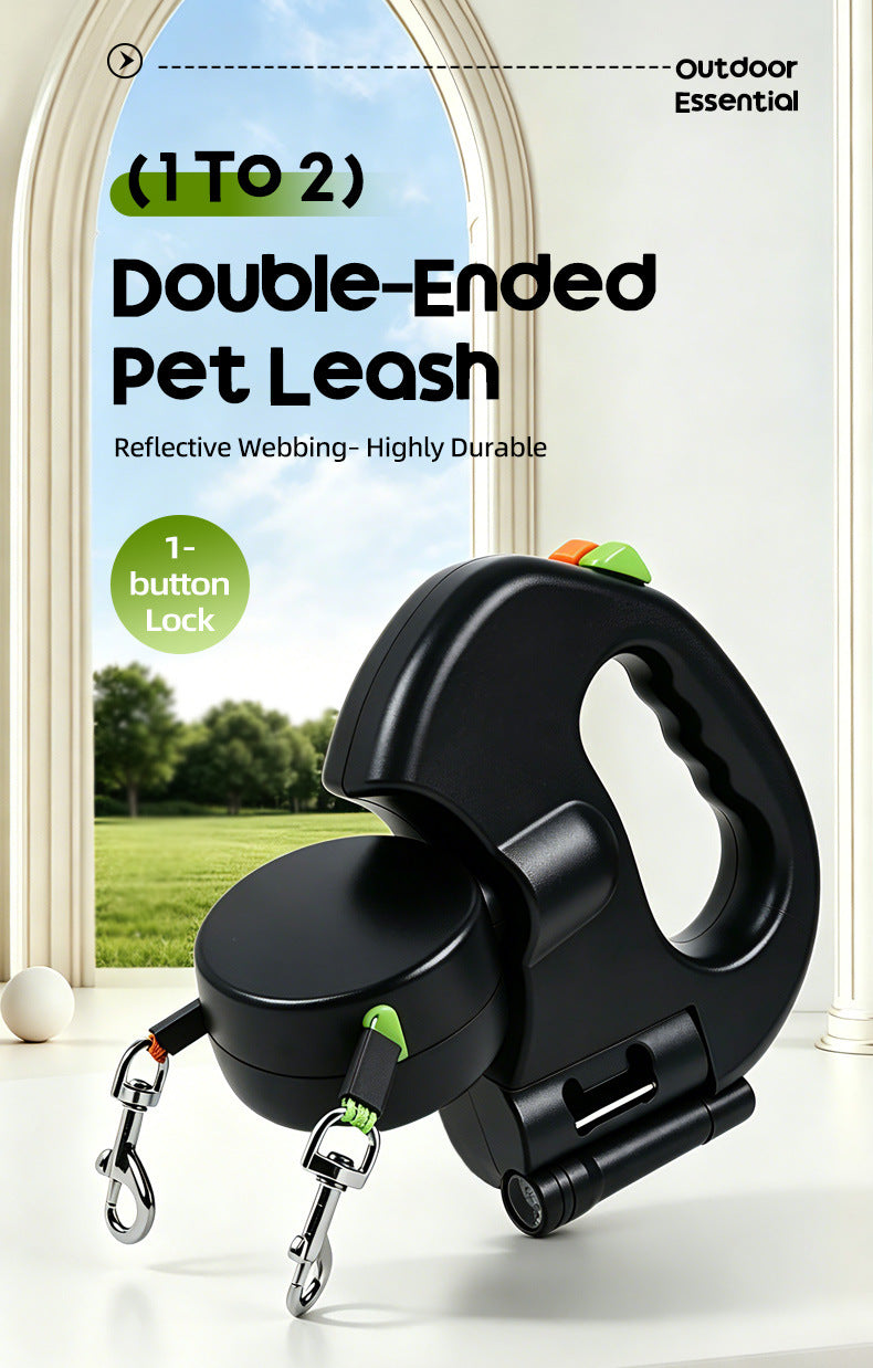 Correa Extensible Doble para Perros 3m con Linterna LED y Dispensador de Bolsas