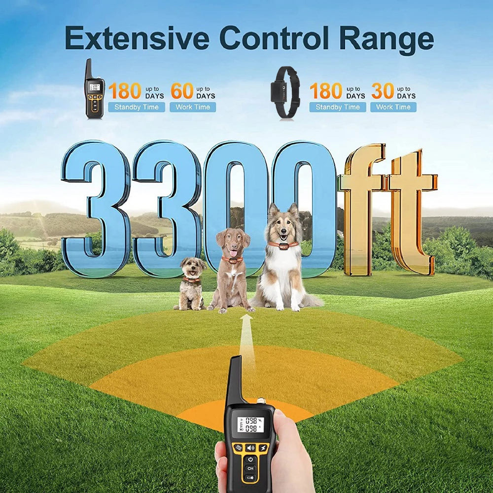 Collar de Adiestramiento para Perros 1000 m – Antiladridos, Impermeable y Recargable con Mando a Distancia | PaiPaitek PD529-1