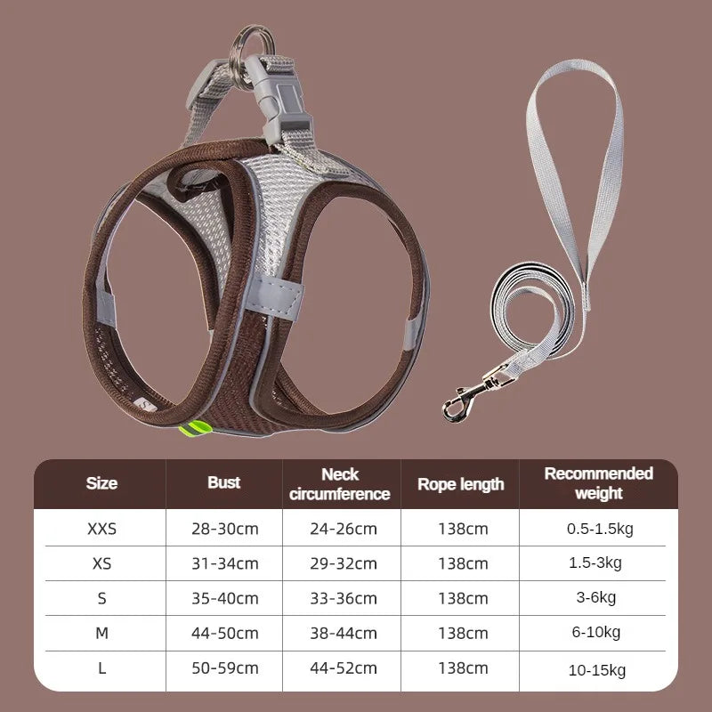 Arnés Ajustable con Correa para Perros y Gatos Pequeños — Reflectante y Transpirable | 7 Colores