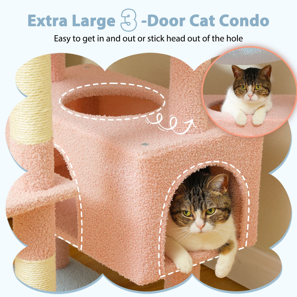 Árbol Rascador Multinivel para Gatos con Postes Rascadores, Hamaca, Casita, Percha Espaciosa y Bolas Colgantes para Gatos de Interior