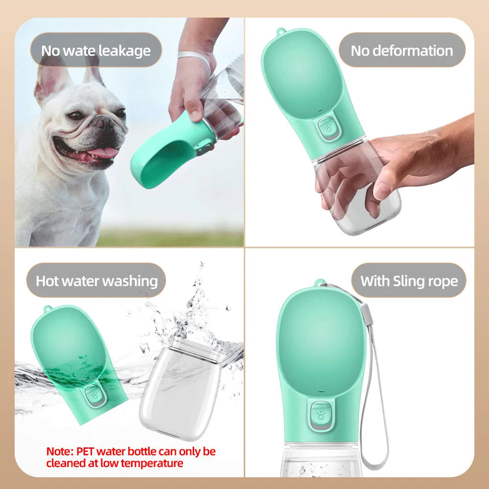 Bebedero Portátil para Perros y Gatos - Antigoteo, con Cordón, para Paseos y Viajes