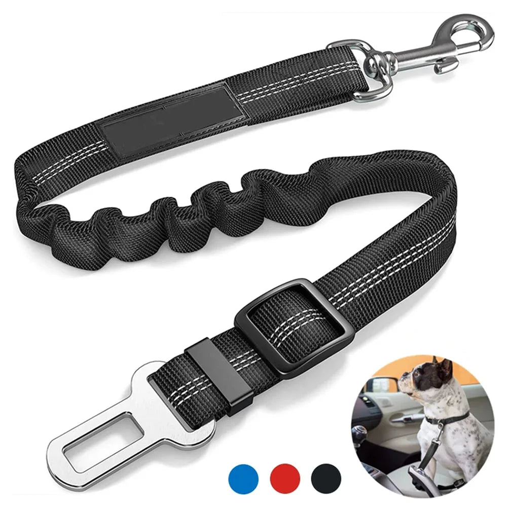 Cinturón de Seguridad Ajustable para Perros en el Coche — Nylon Reflectante y Elástico | 21 Colores