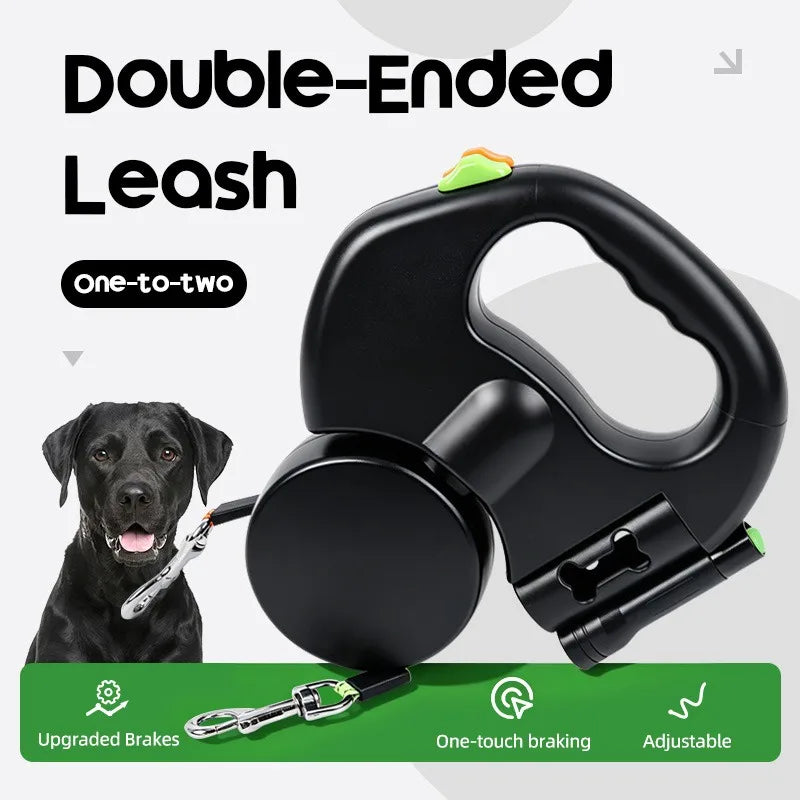 Correa Extensible Doble para Perros 3m con Linterna LED y Dispensador de Bolsas