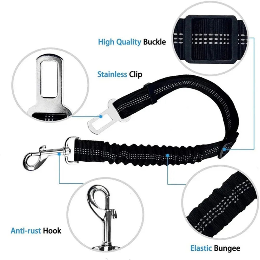 Cinturón de Seguridad Ajustable para Perros en el Coche — Nylon Reflectante y Elástico | 21 Colores