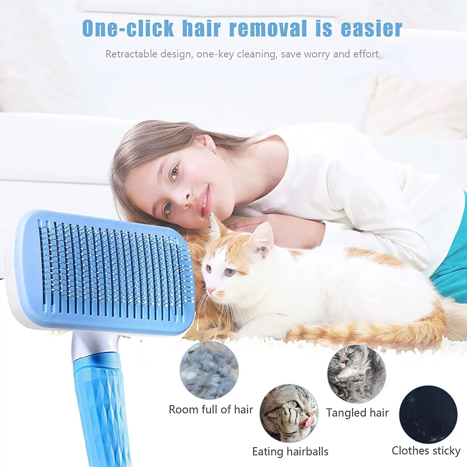 Cepillo quitapelos para perros y gatos – Peine de aseo para pelo largo, limpieza y baño – Accesorios para mascotas