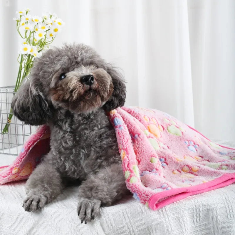 Manta Suave y Esponjosa para Mascotas, Franela con Estampado de Huellas, Cama Cálida y Cómoda para Perros y Gatos
