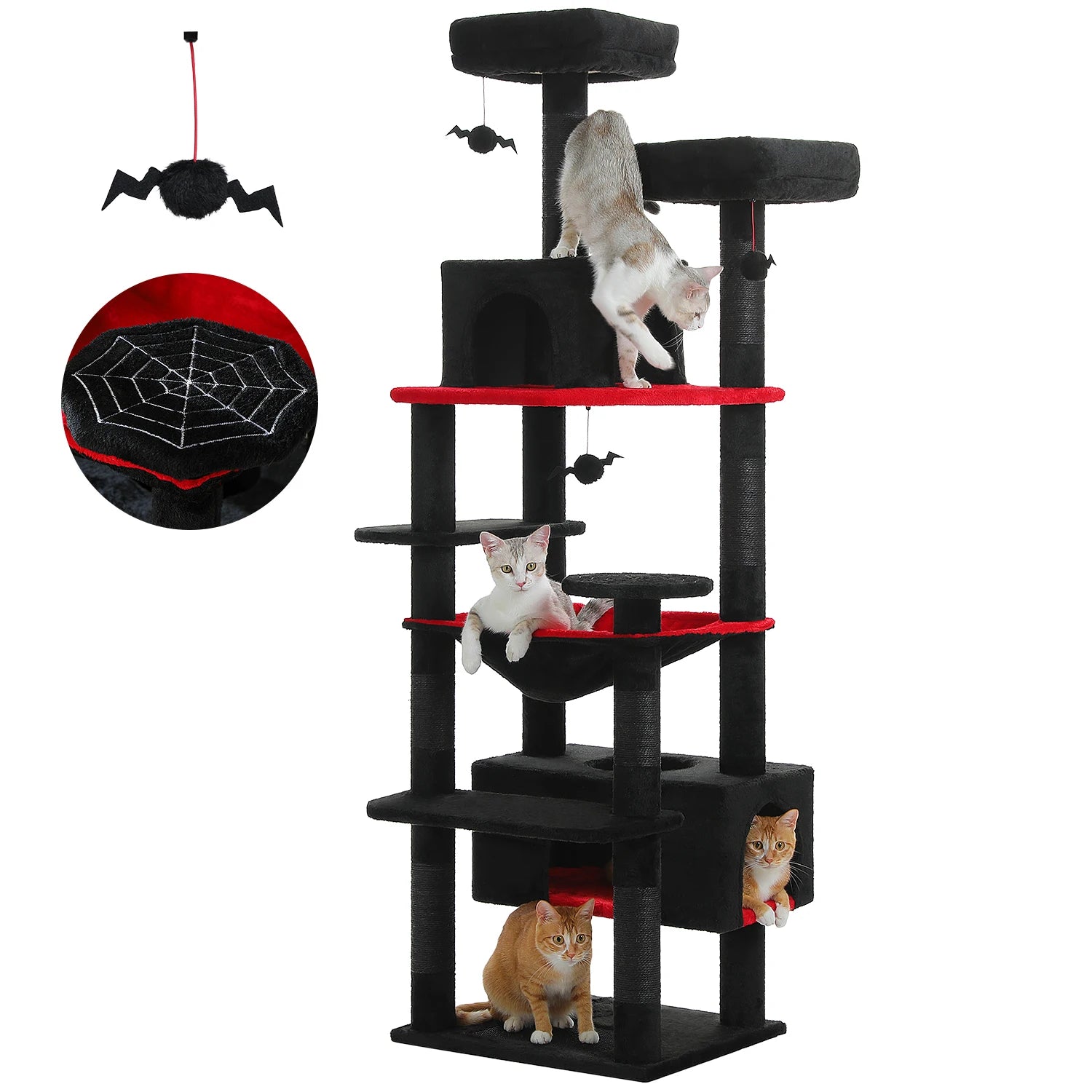 Árbol Rascador Multinivel para Gatos con Postes Rascadores, Hamaca, Casita, Percha Espaciosa y Bolas Colgantes para Gatos de Interior