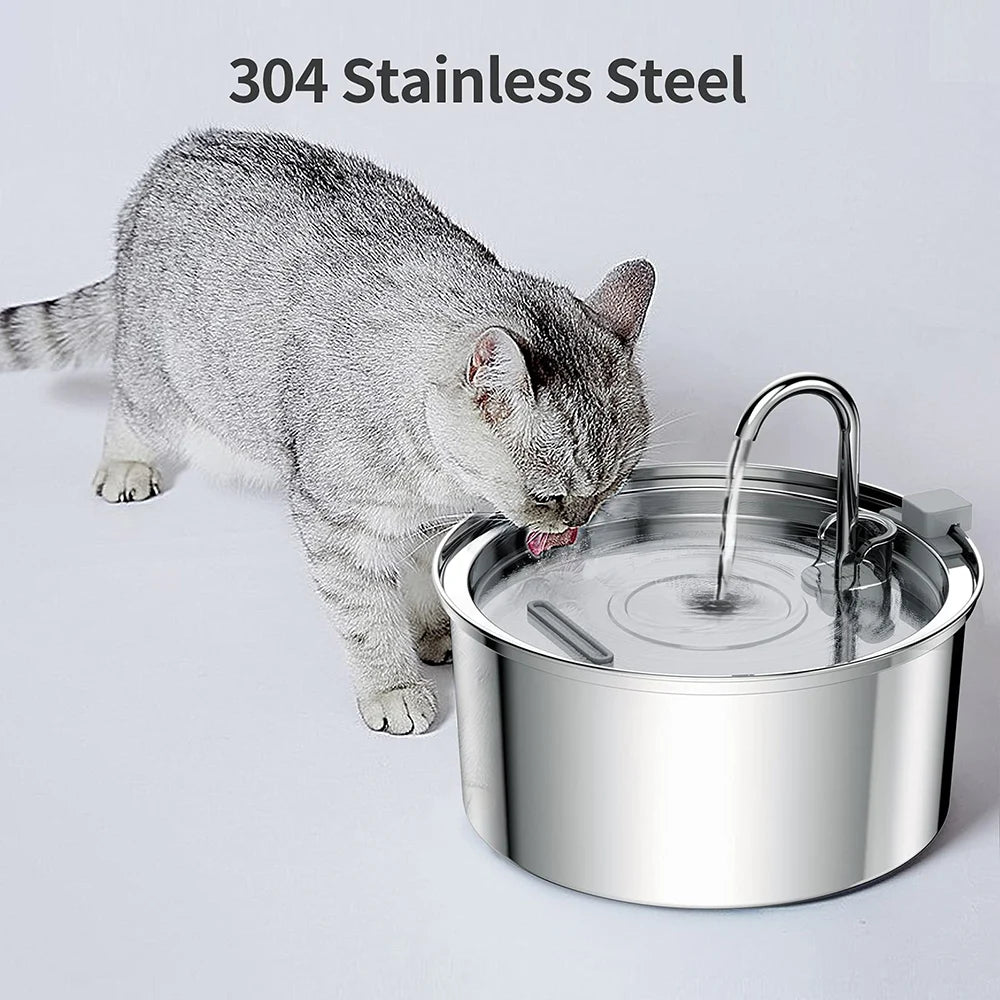 Fuente de Agua para Mascotas de Acero Inoxidable - Bebídero Automático Silencioso con Filtro para Gatos y Perros, USB, 3L