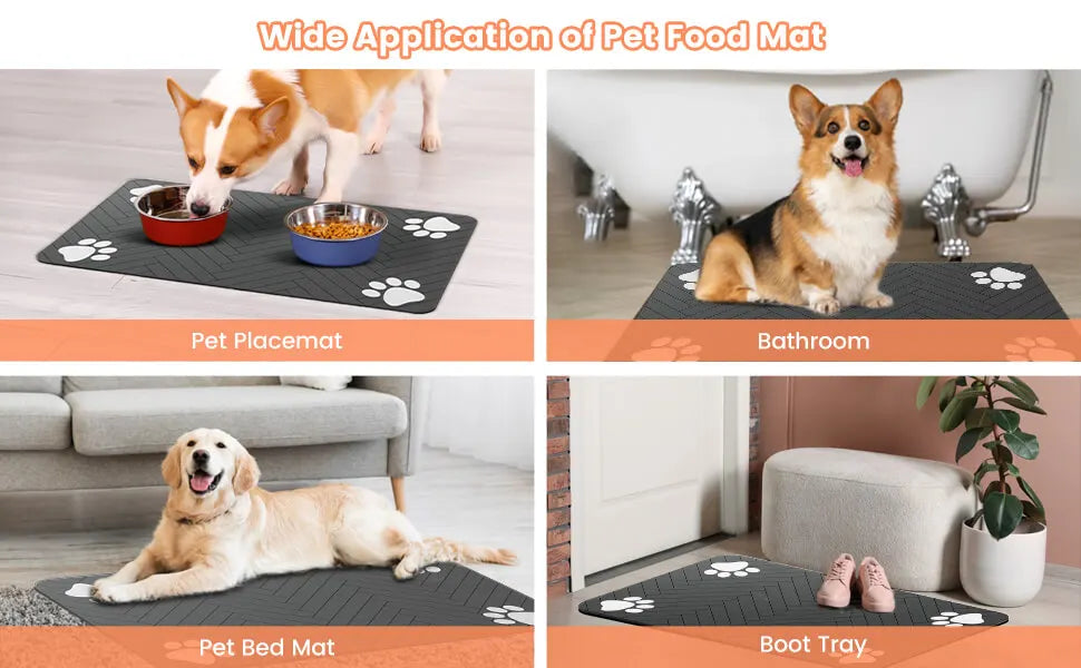 Tapete Absorbente para Comedero de Perros y Gatos — Antideslizante e Impermeable | 3 Tamaños