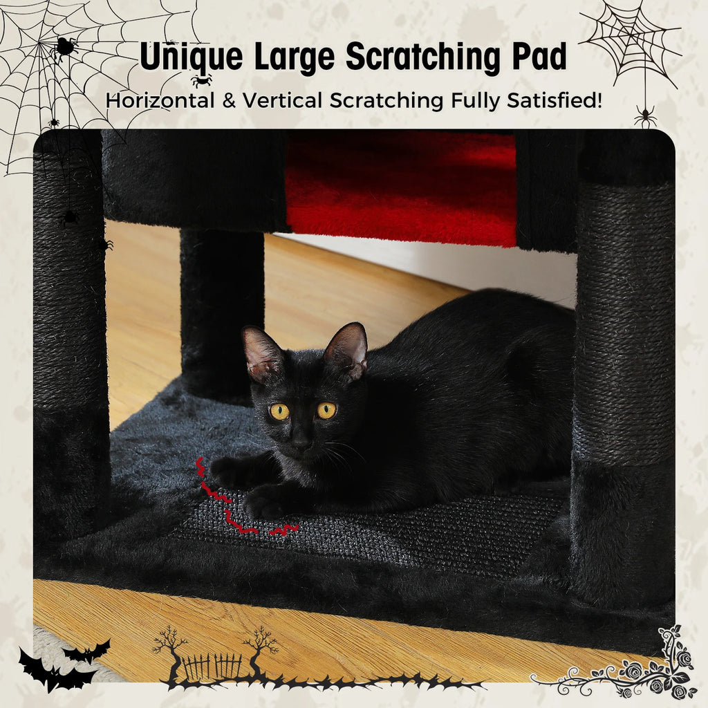 Árbol Rascador Multinivel para Gatos con Postes Rascadores, Hamaca, Casita, Percha Espaciosa y Bolas Colgantes para Gatos de Interior
