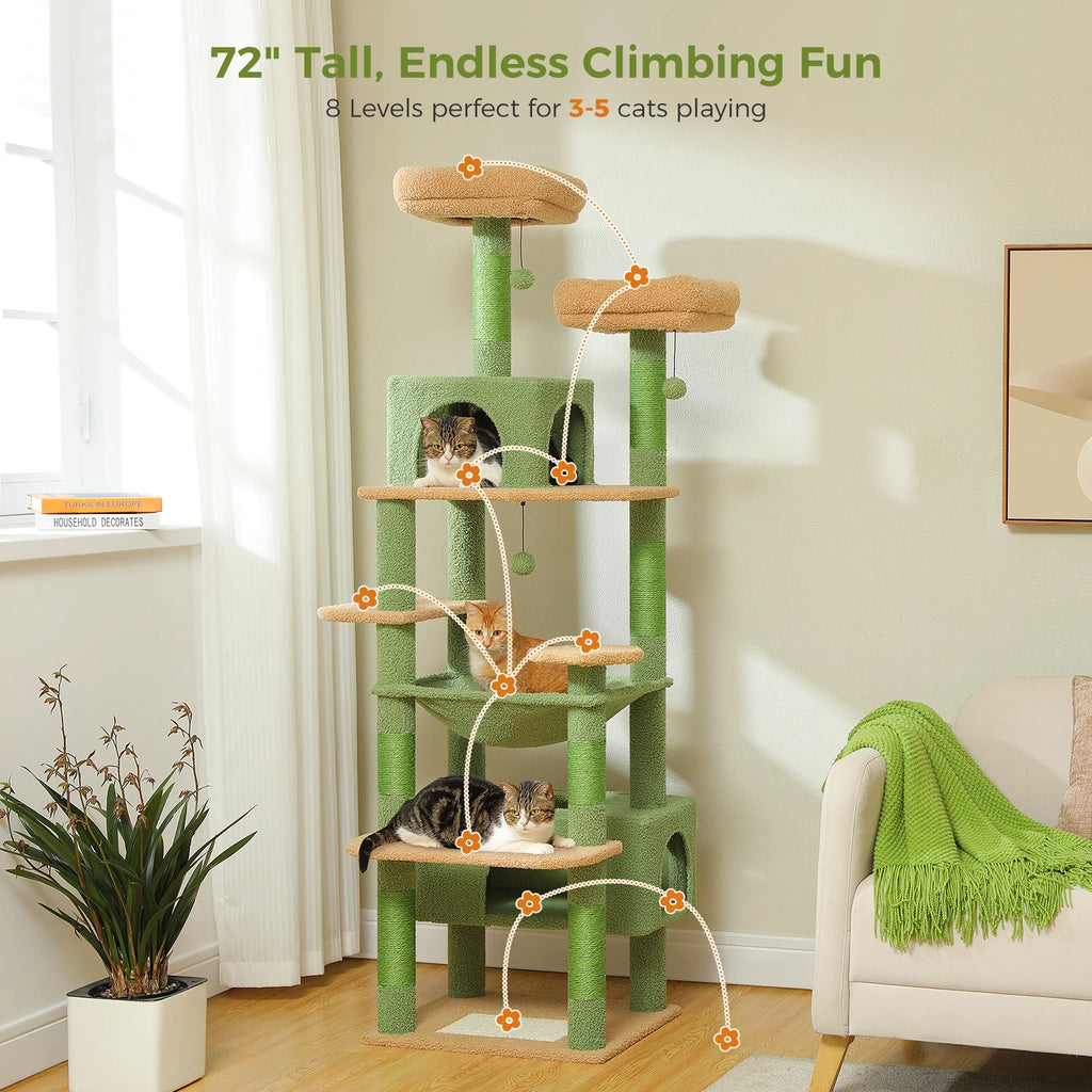 Árbol Rascador Multinivel para Gatos con Postes Rascadores, Hamaca, Casita, Percha Espaciosa y Bolas Colgantes para Gatos de Interior