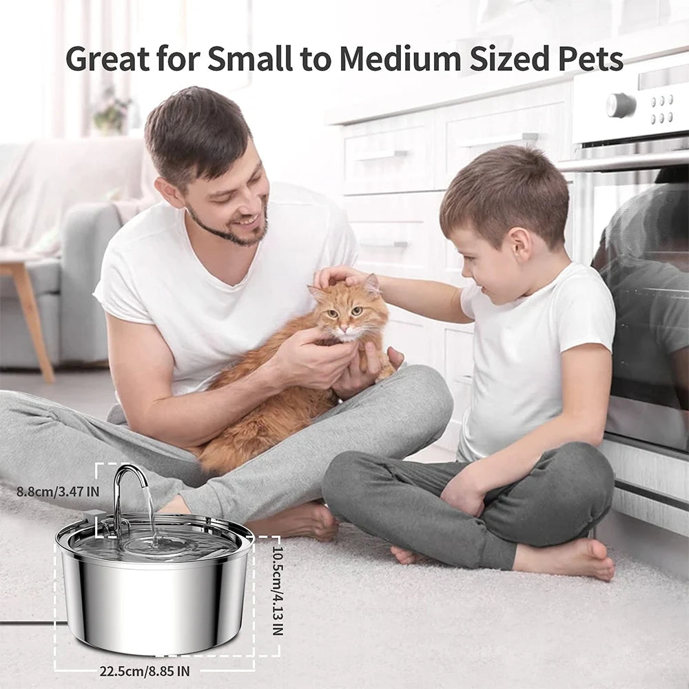 Fuente de Agua para Mascotas de Acero Inoxidable - Bebídero Automático Silencioso con Filtro para Gatos y Perros, USB, 3L