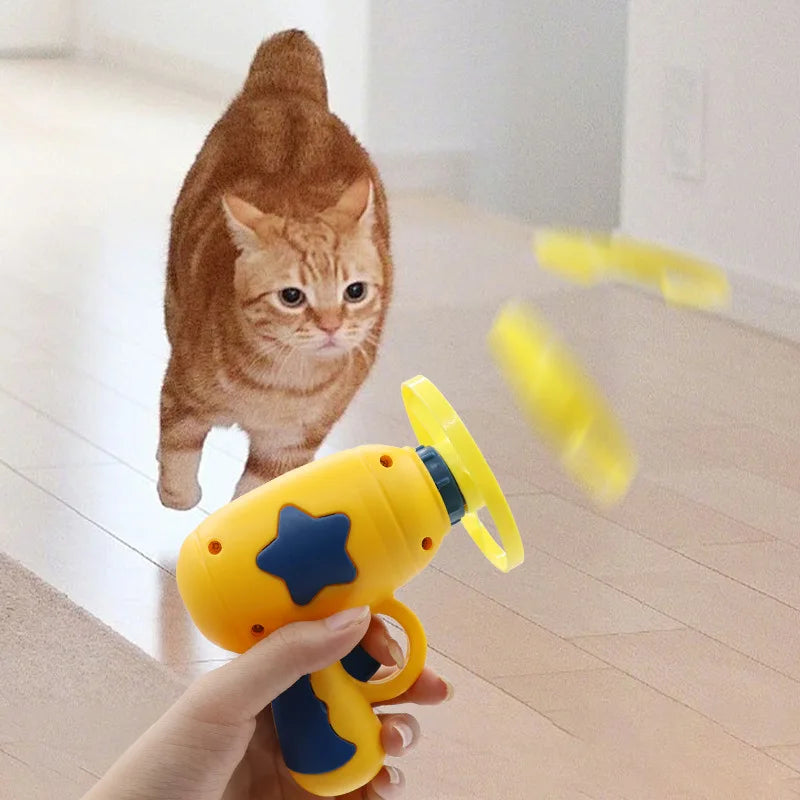 Juguete Interactivo de Discos Voladores para Gatos — Lanzador Mini con 5 Discos
