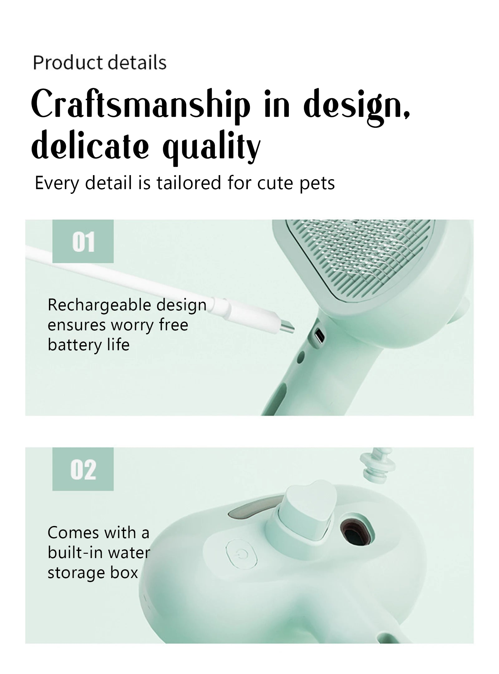 Cepillo Vaporizador con Spray para Perros y Gatos - 2 en 1 Masaje y Cepillado Recargable USB
