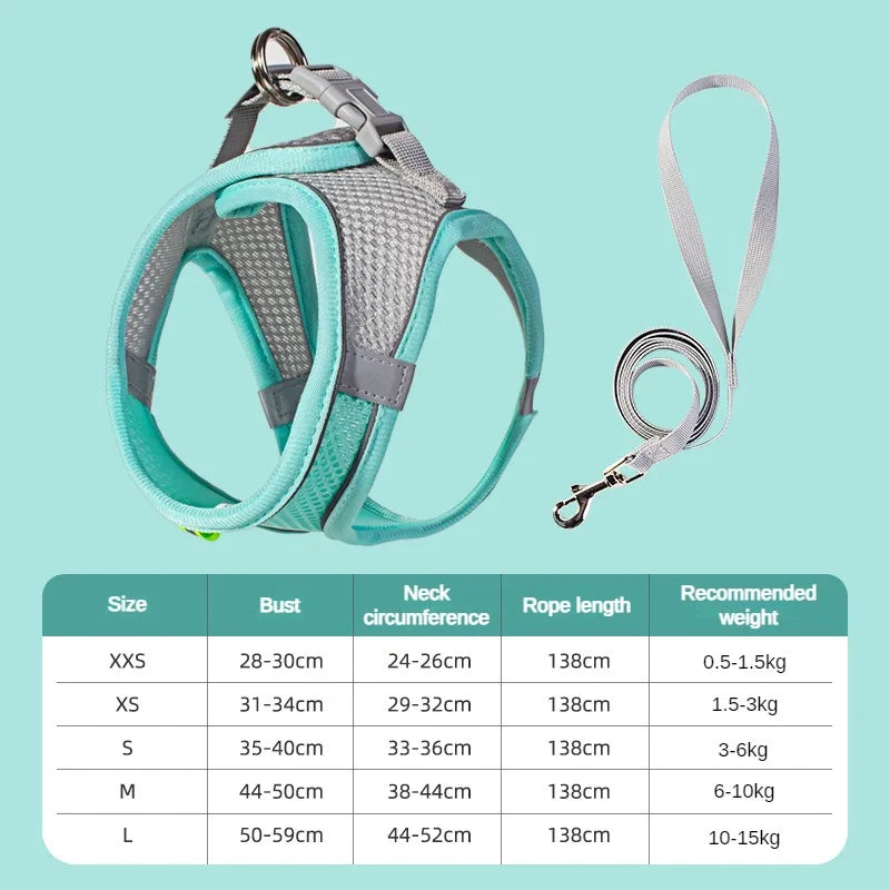 Arnés Ajustable con Correa para Perros y Gatos Pequeños — Reflectante y Transpirable | 7 Colores