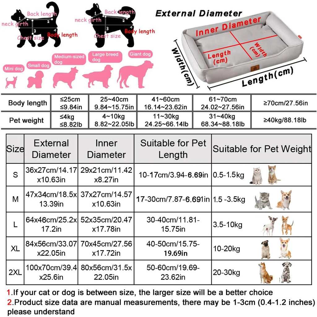 Cama para Perros y Gatos - Cuatro Estaciones, Impermeable, Acolchada y Resistente a Mordiscos
