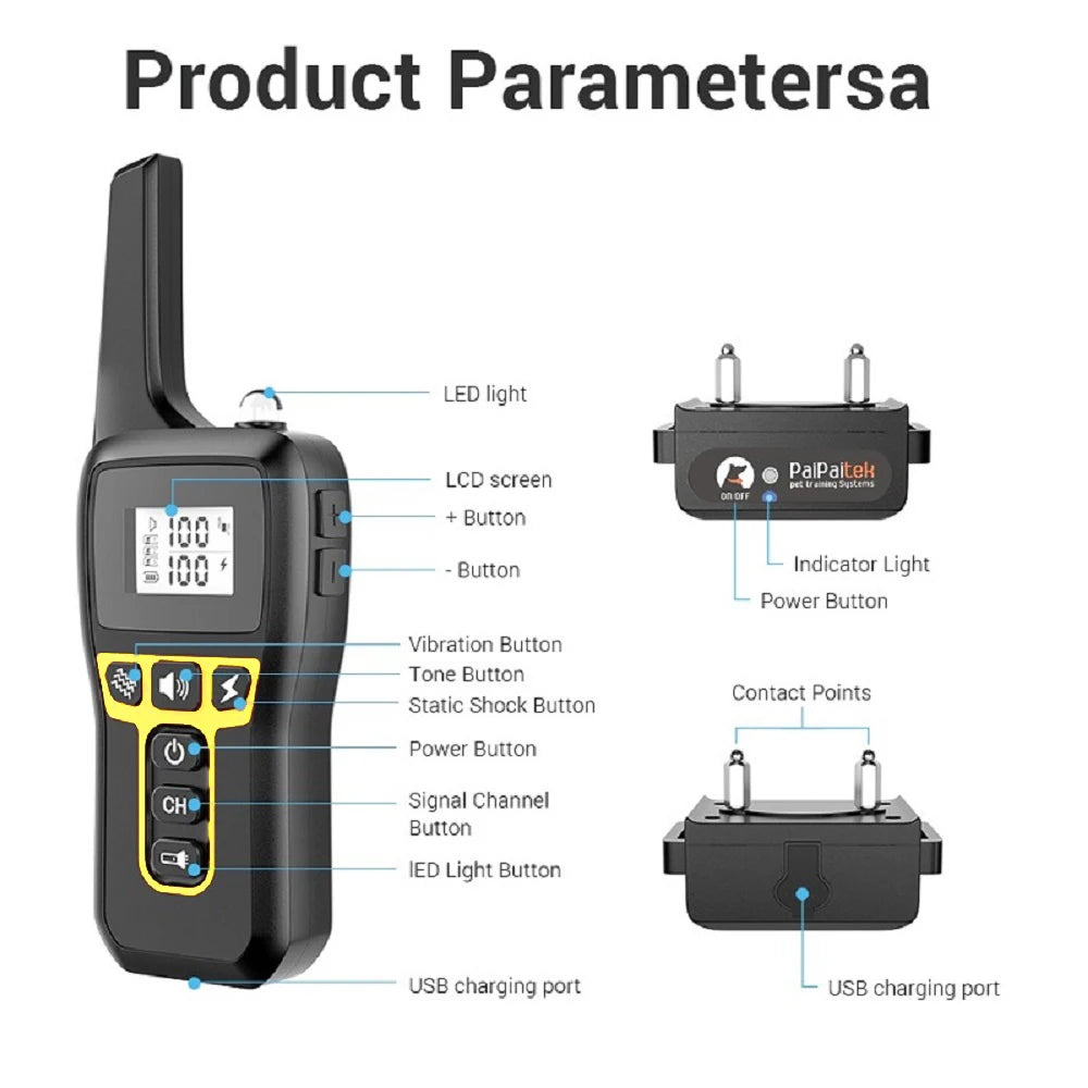 Collar de Adiestramiento para Perros 1000 m – Antiladridos, Impermeable y Recargable con Mando a Distancia | PaiPaitek PD529-1