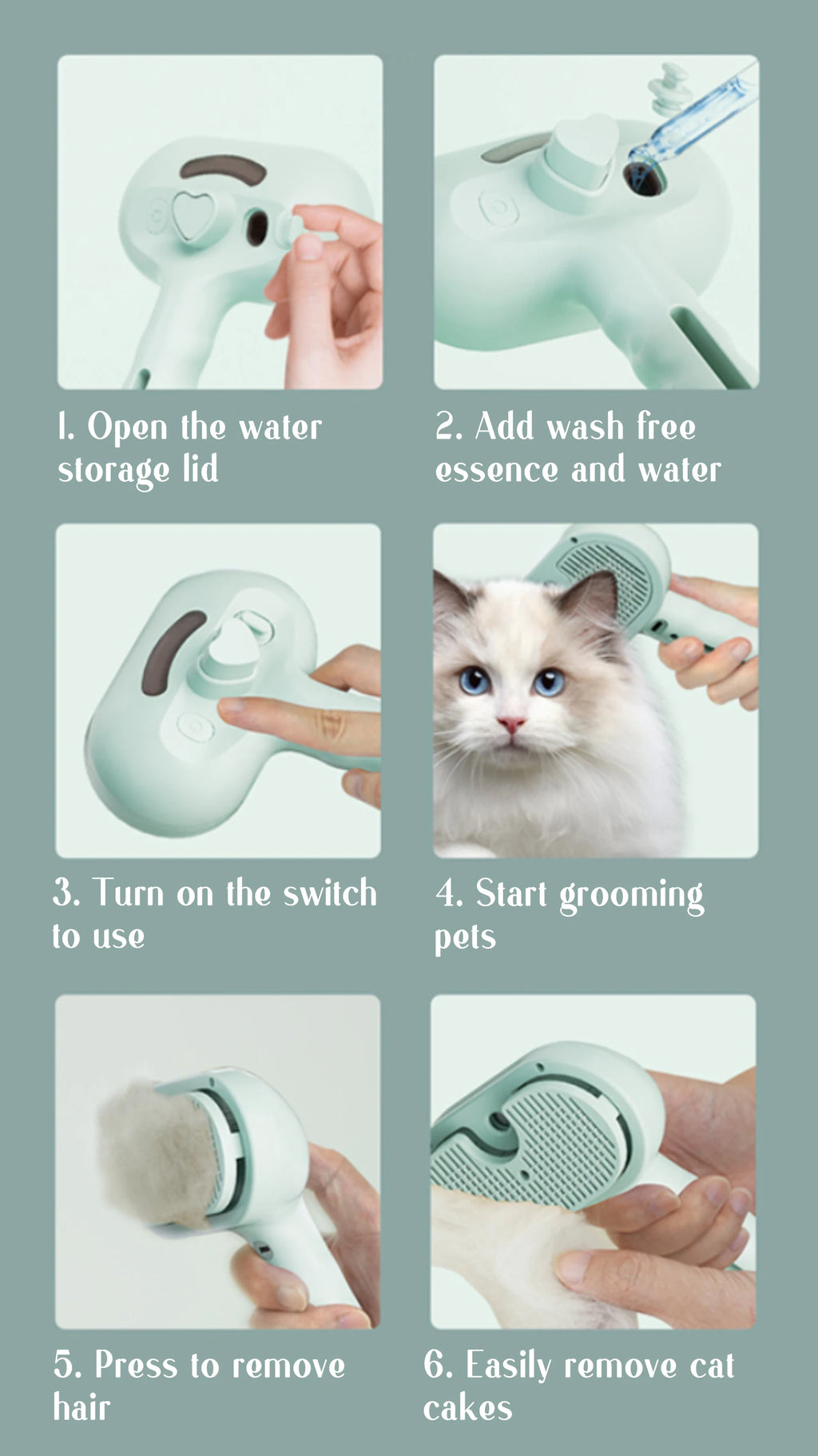 Cepillo Vaporizador con Spray para Perros y Gatos - 2 en 1 Masaje y Cepillado Recargable USB