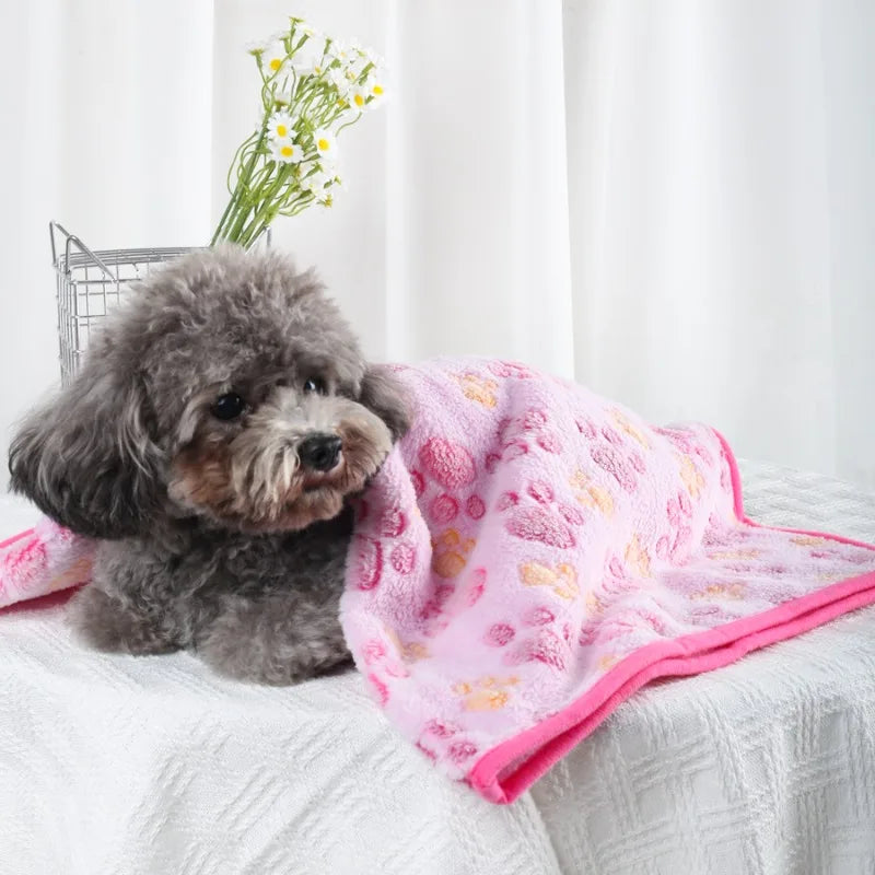 Manta Suave y Esponjosa para Mascotas, Franela con Estampado de Huellas, Cama Cálida y Cómoda para Perros y Gatos
