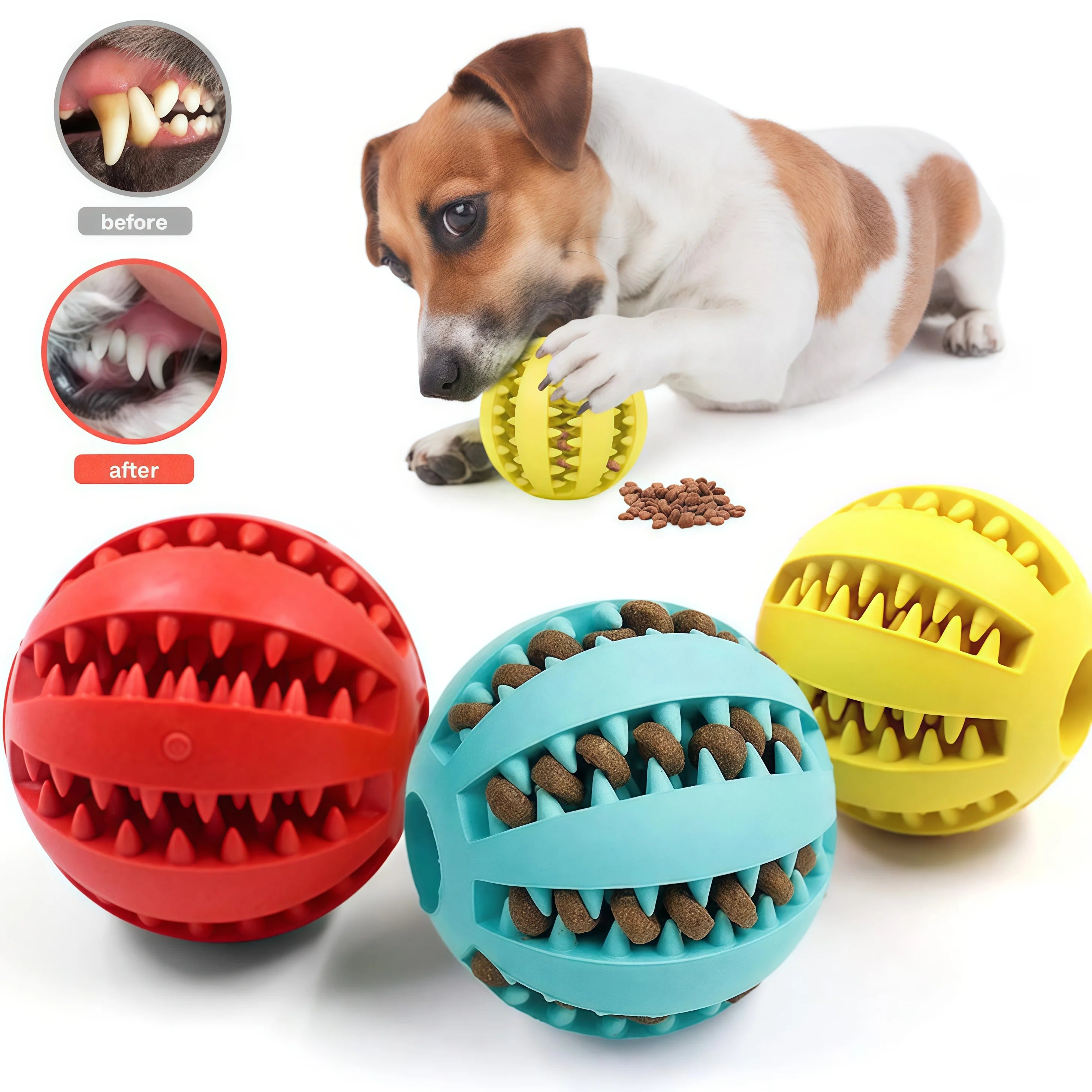 Pelota Interactiva de Goma para Perros - Juguete Mordedor, Limpieza Dental y Dispensador de Snacks