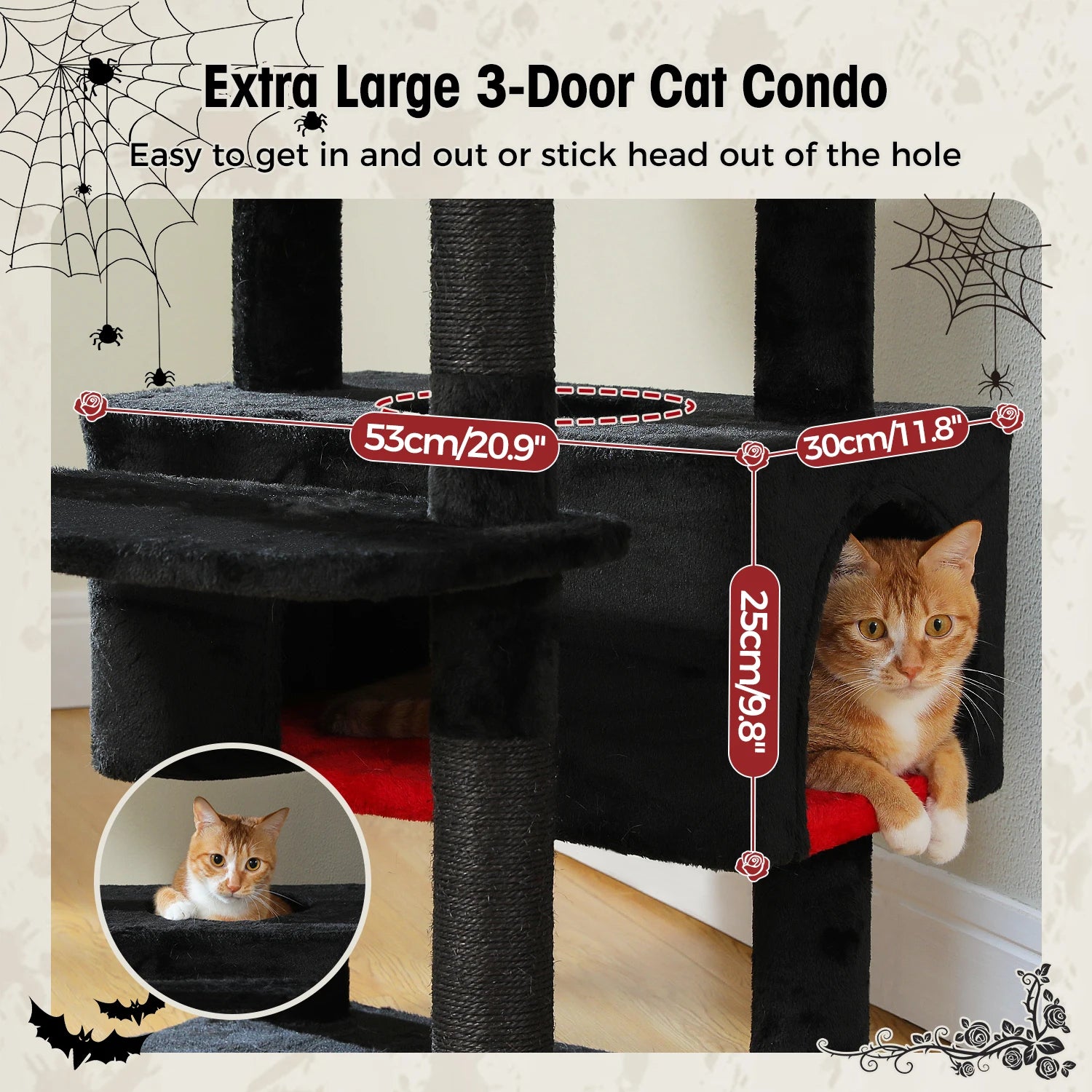 Árbol Rascador Multinivel para Gatos con Postes Rascadores, Hamaca, Casita, Percha Espaciosa y Bolas Colgantes para Gatos de Interior