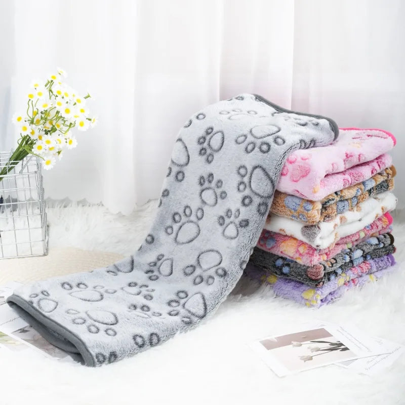 Manta Suave y Esponjosa para Mascotas, Franela con Estampado de Huellas, Cama Cálida y Cómoda para Perros y Gatos