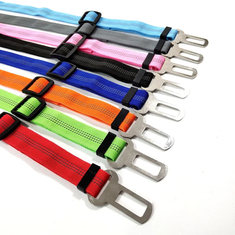 Cinturón de Seguridad Ajustable para Perros en el Coche — Nylon Reflectante y Elástico | 21 Colores