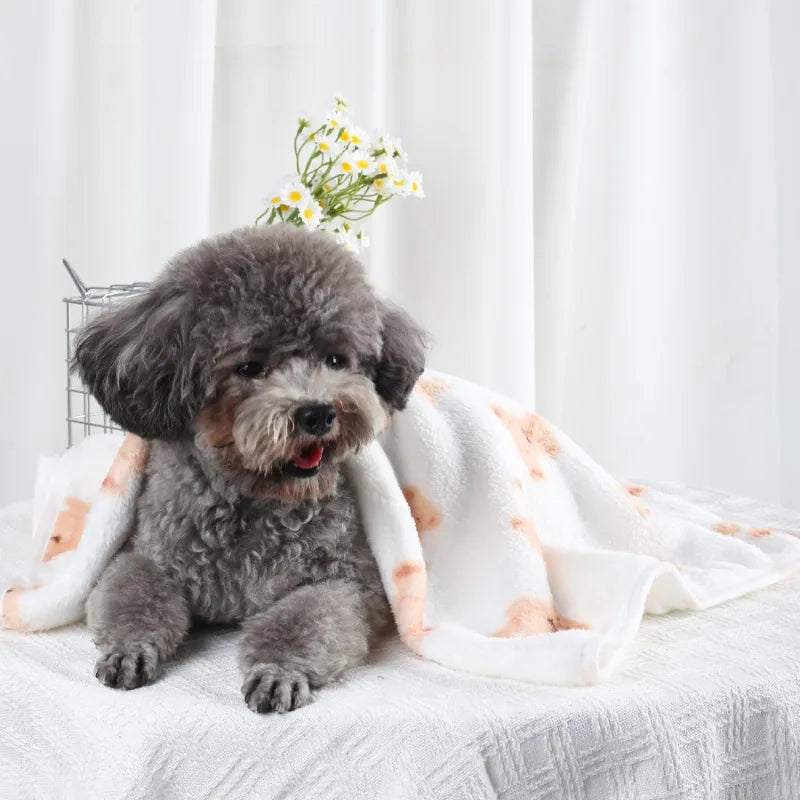 Manta Suave y Esponjosa para Mascotas, Franela con Estampado de Huellas, Cama Cálida y Cómoda para Perros y Gatos