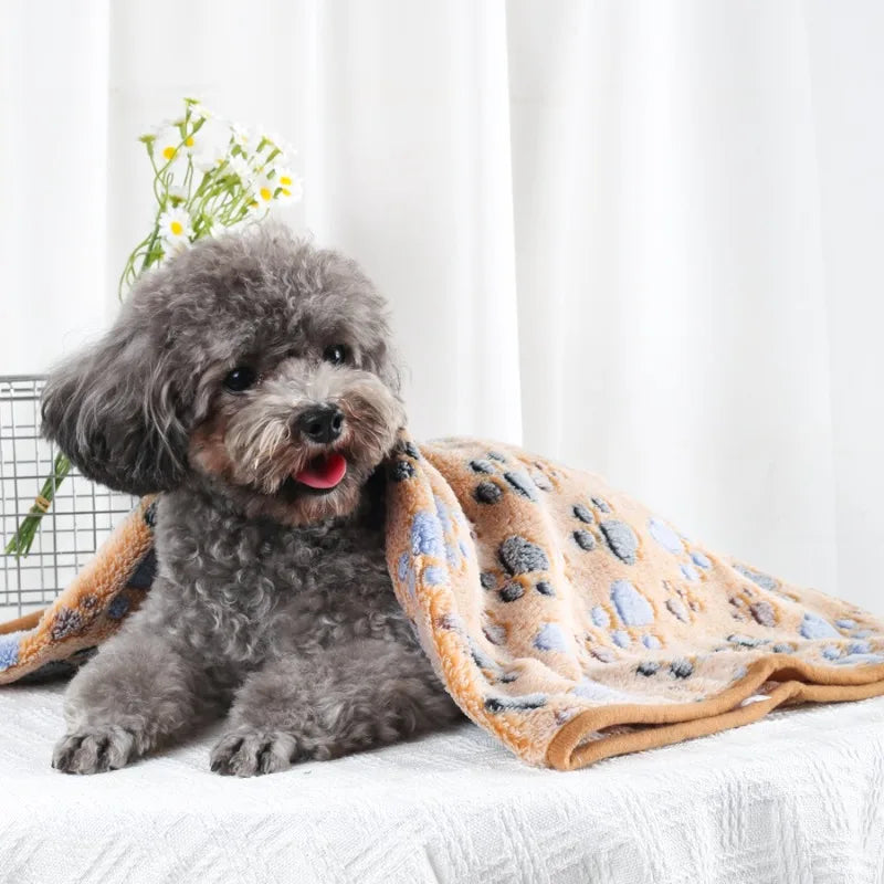 Manta Suave y Esponjosa para Mascotas, Franela con Estampado de Huellas, Cama Cálida y Cómoda para Perros y Gatos