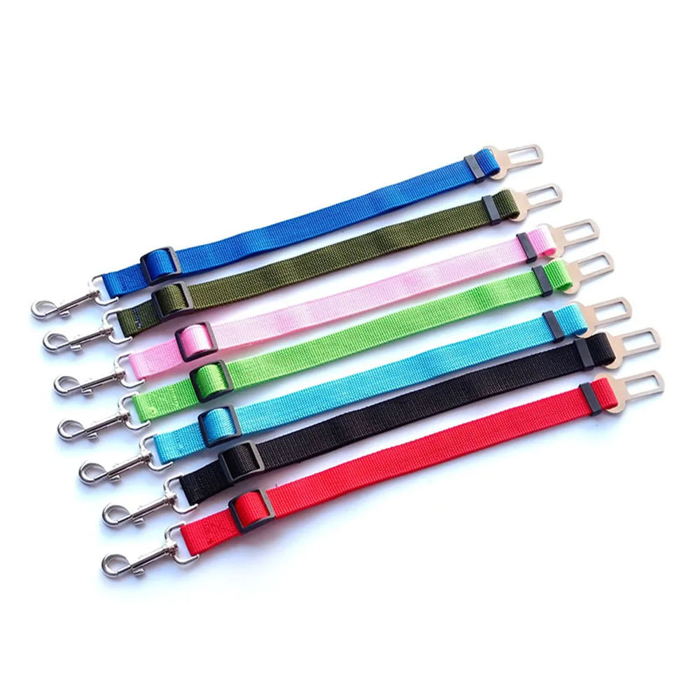 Cinturón de Seguridad Ajustable para Perros en el Coche — Nylon Reflectante y Elástico | 21 Colores