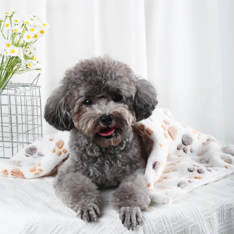 Manta Suave y Esponjosa para Mascotas, Franela con Estampado de Huellas, Cama Cálida y Cómoda para Perros y Gatos
