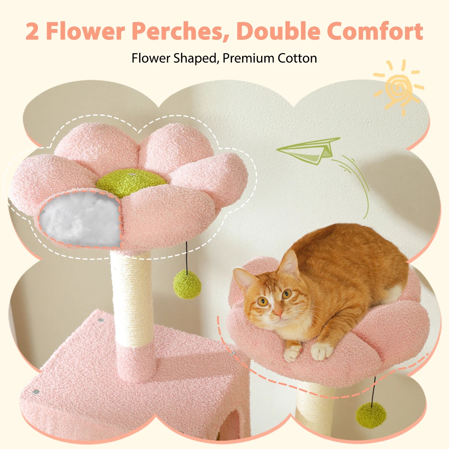 Árbol Rascador Multinivel para Gatos con Postes Rascadores, Hamaca, Casita, Percha Espaciosa y Bolas Colgantes para Gatos de Interior