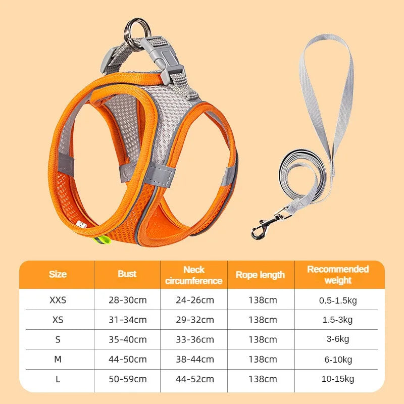 Arnés Ajustable con Correa para Perros y Gatos Pequeños — Reflectante y Transpirable | 7 Colores