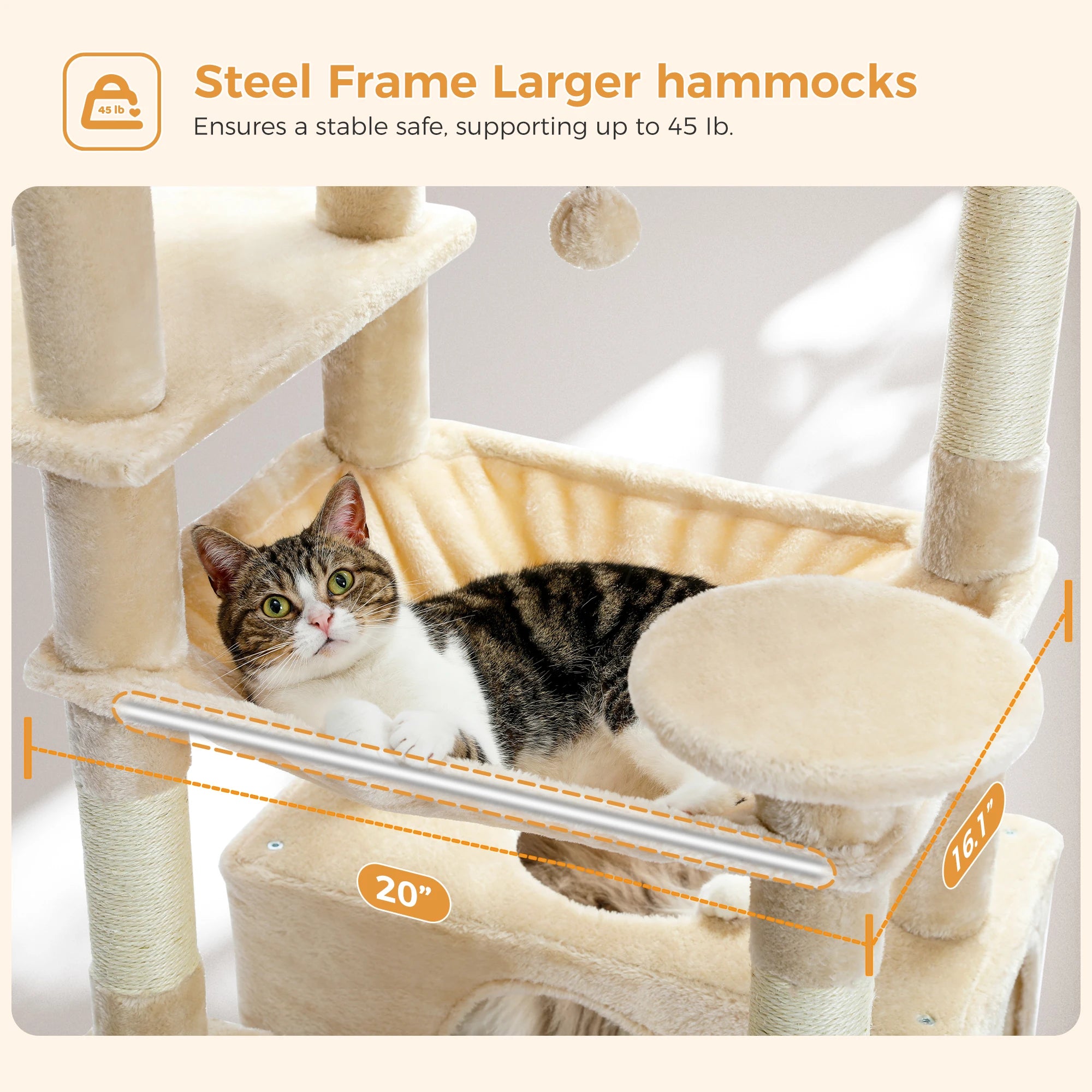 Árbol Rascador Multinivel para Gatos con Postes Rascadores, Hamaca, Casita, Percha Espaciosa y Bolas Colgantes para Gatos de Interior
