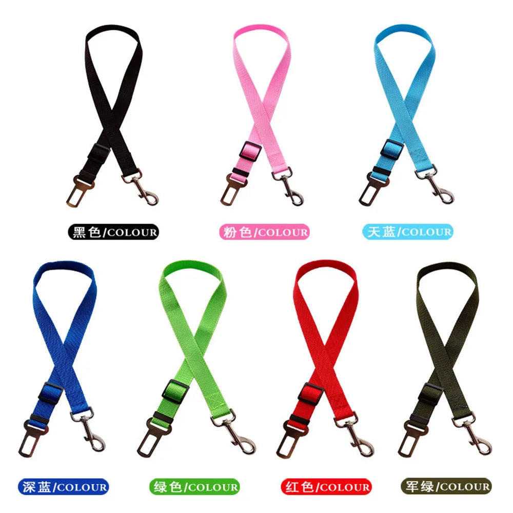 Cinturón de Seguridad Ajustable para Perros en el Coche — Nylon Reflectante y Elástico | 21 Colores