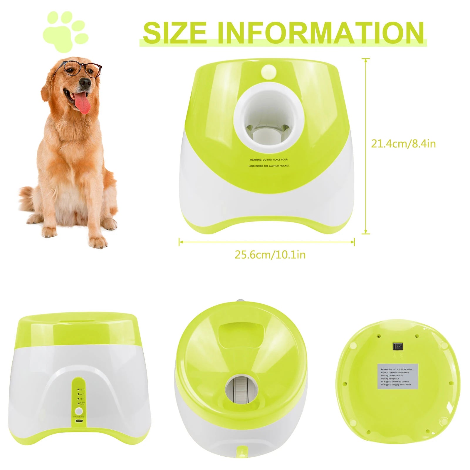 Lanzador Automático de Pelotas para Perros con 3 Pelotas de Tenis