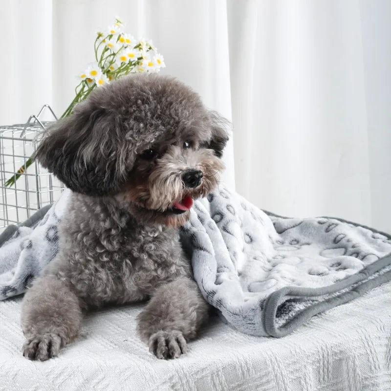 Manta Suave y Esponjosa para Mascotas, Franela con Estampado de Huellas, Cama Cálida y Cómoda para Perros y Gatos