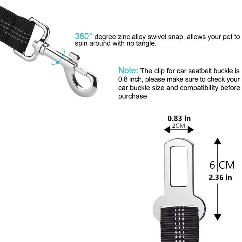 Cinturón de Seguridad Ajustable para Perros en el Coche — Nylon Reflectante y Elástico | 21 Colores