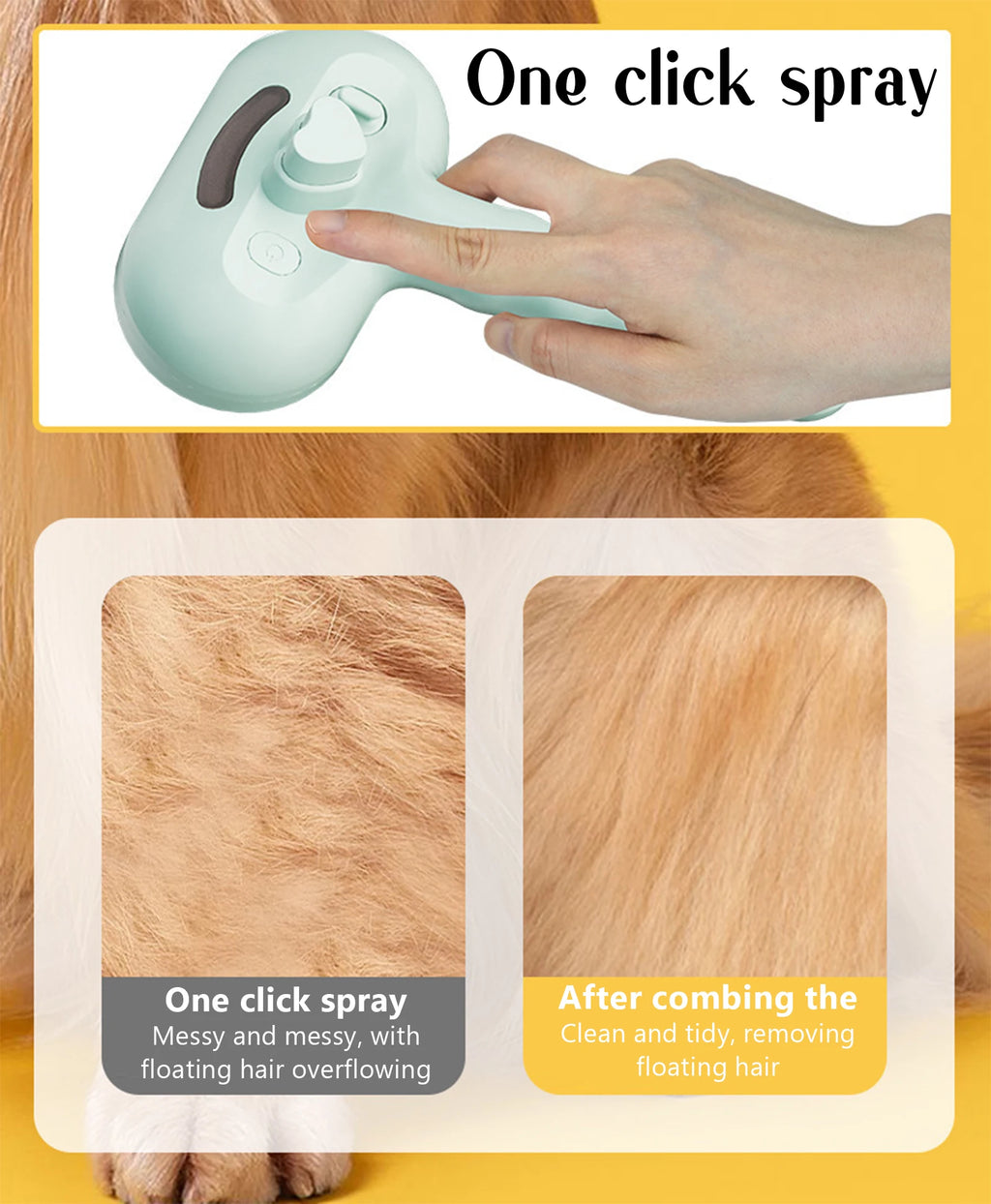 Cepillo Vaporizador con Spray para Perros y Gatos - 2 en 1 Masaje y Cepillado Recargable USB