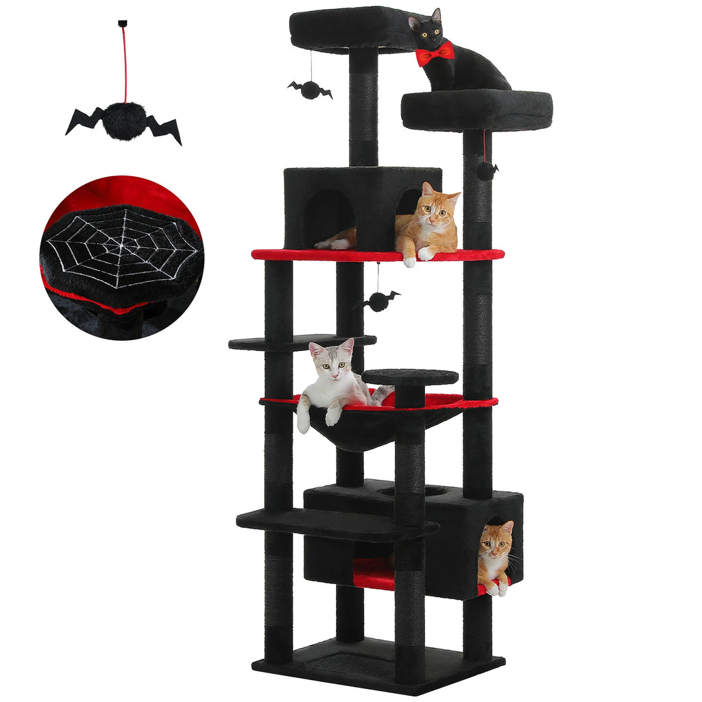 Árbol Rascador Multinivel para Gatos con Postes Rascadores, Hamaca, Casita, Percha Espaciosa y Bolas Colgantes para Gatos de Interior