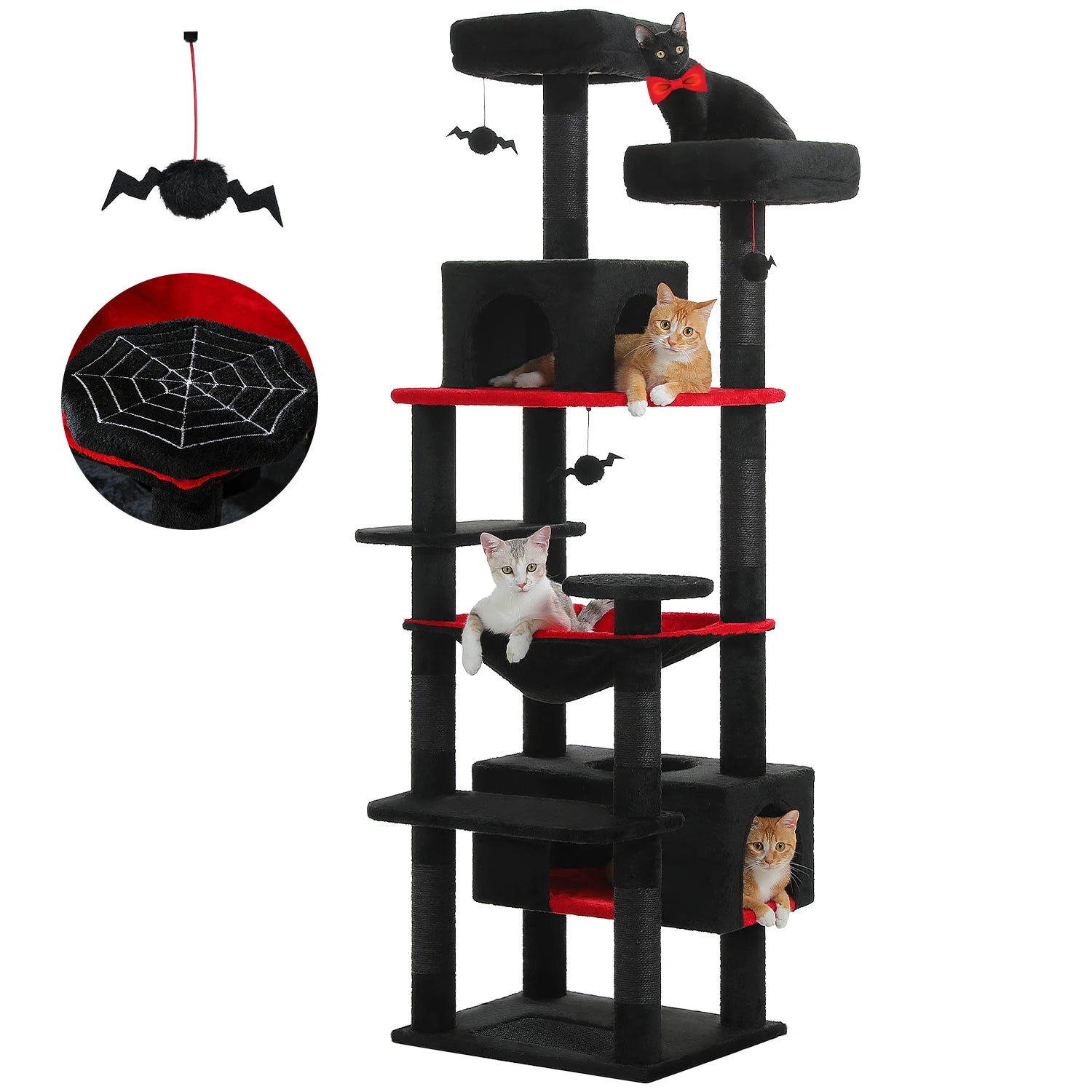 Árbol Rascador Multinivel para Gatos con Postes Rascadores, Hamaca, Casita, Percha Espaciosa y Bolas Colgantes para Gatos de Interior